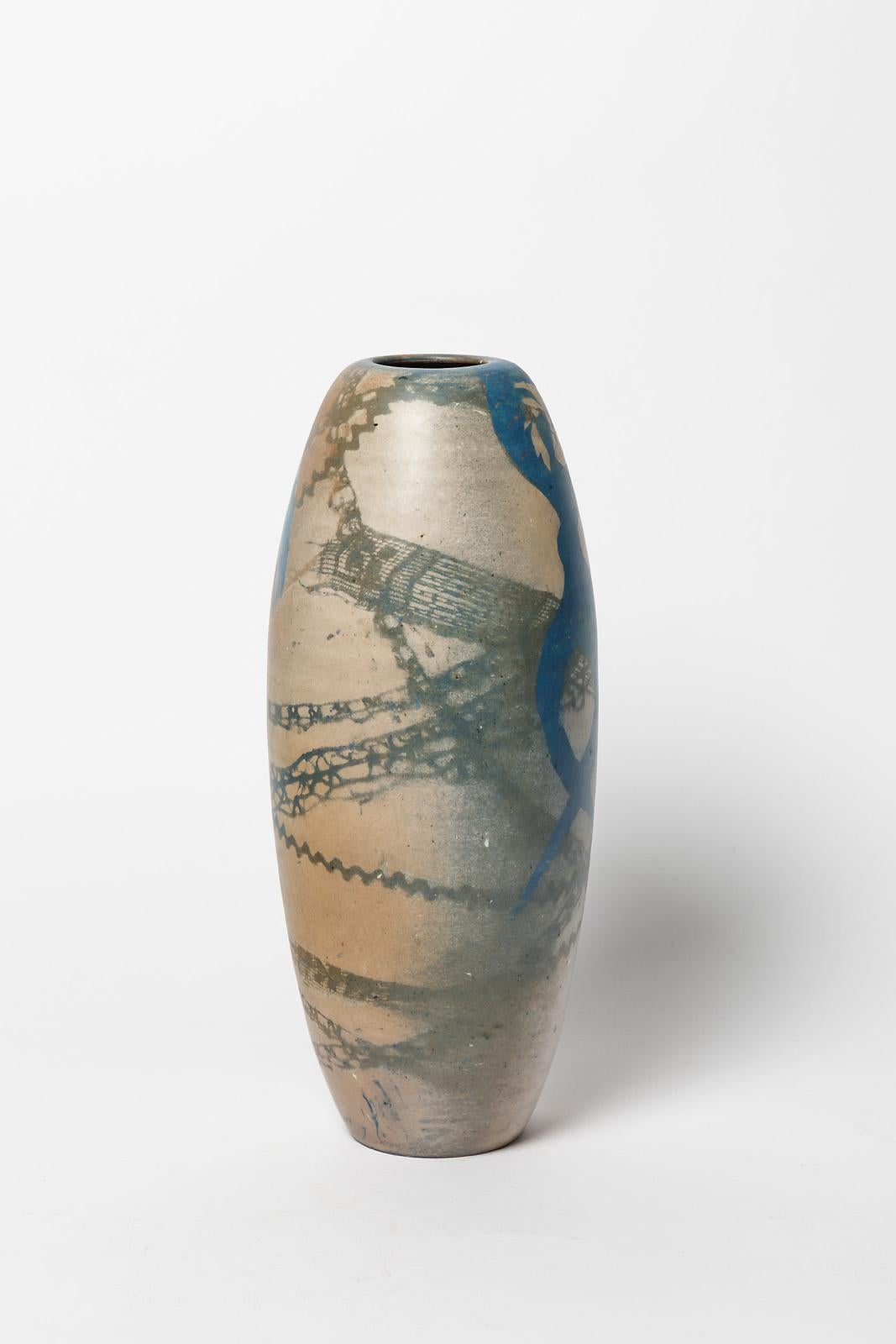 Beaux Arts Ceramic Vase with Abstract Decoration, circa 1980-1990, by Sophie Combres For Sale
