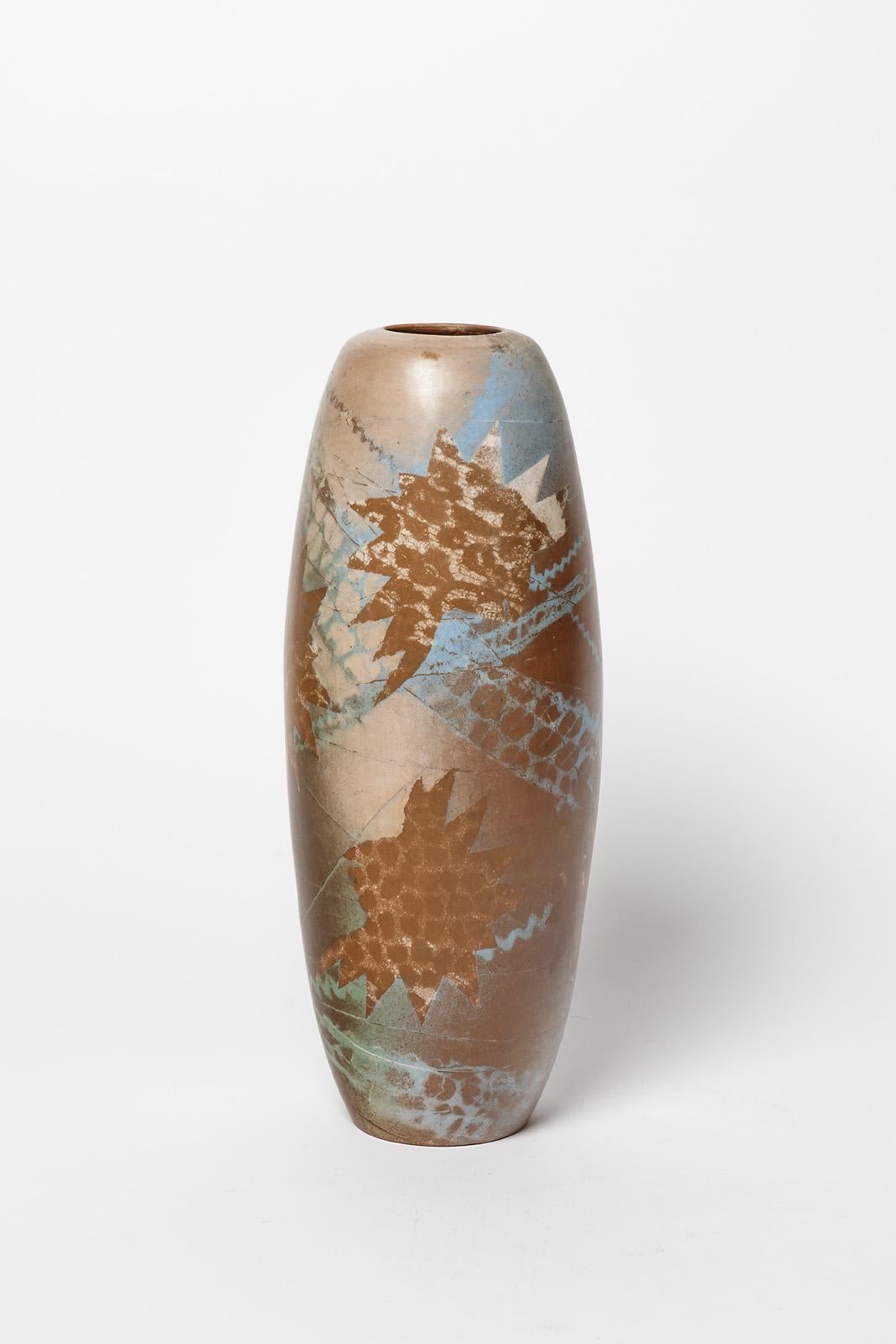 Beaux Arts Ceramic Vase with Abstract Decoration, circa 1980-1990, by Sophie Combres For Sale