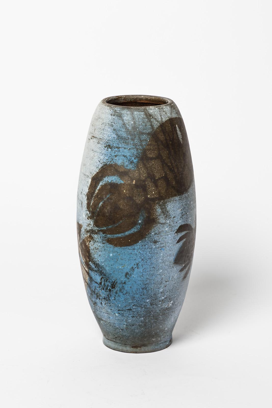 Beaux Arts Ceramic Vase with Abstract Decoration, circa 1980-1990, by Sophie Combres For Sale
