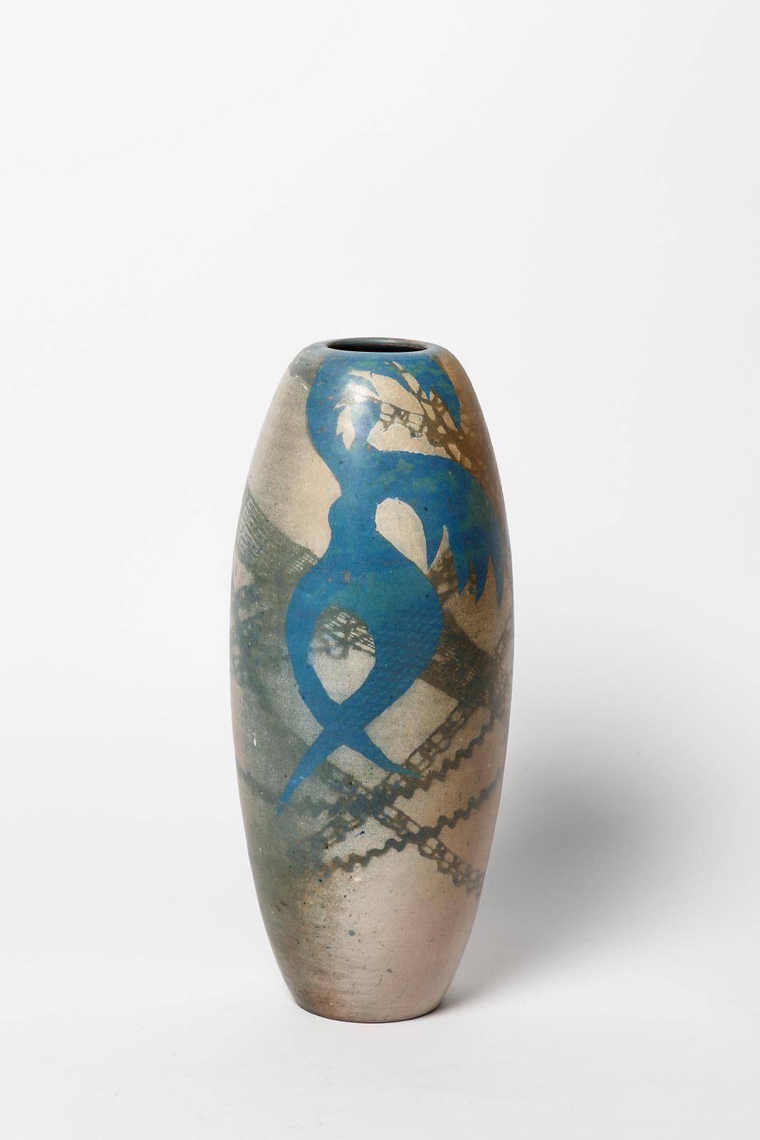 Français Vase en céramique à décoration abstraite, vers 19801990, par Sophie Combres en vente