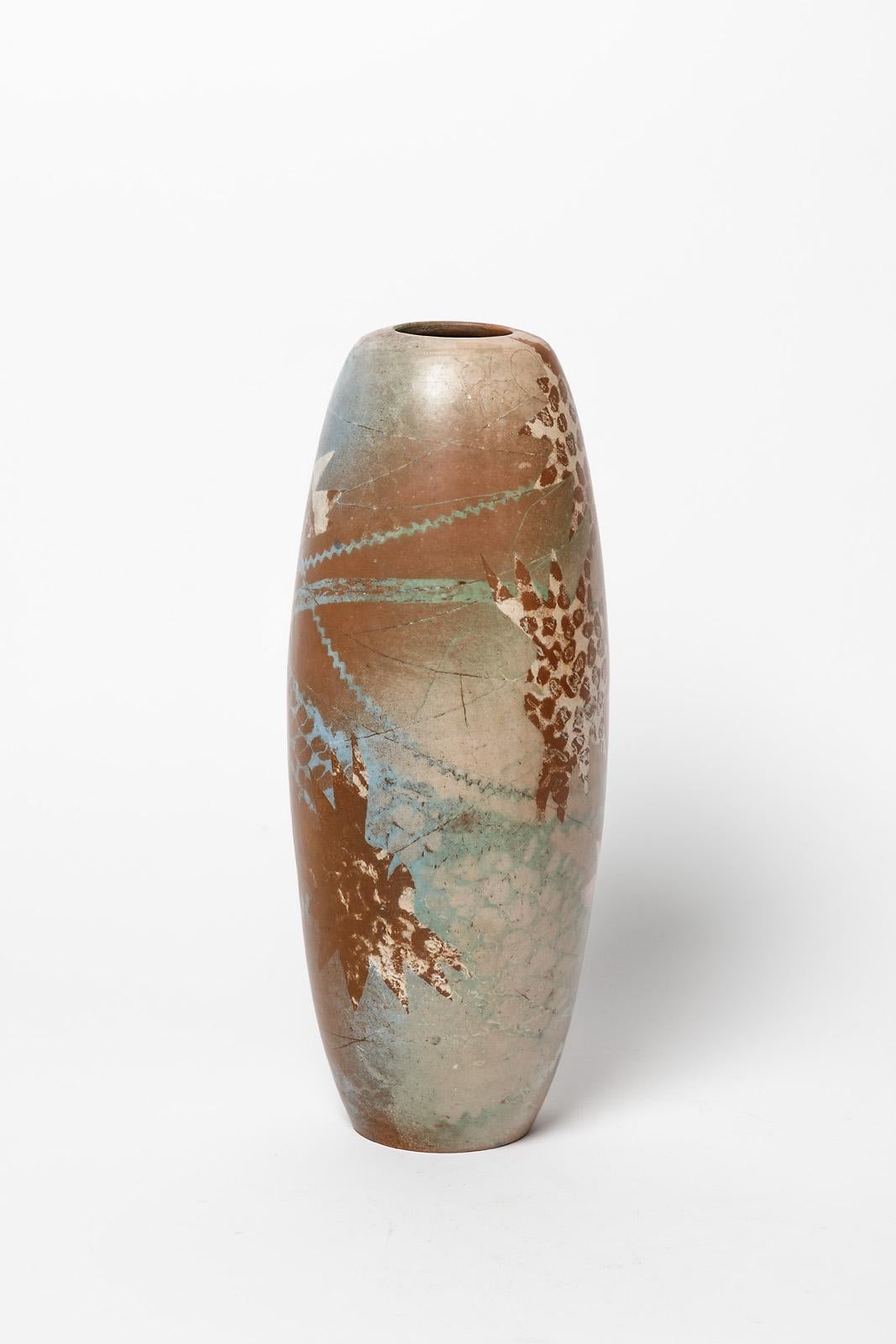 French Ceramic Vase with Abstract Decoration, circa 1980-1990, by Sophie Combres For Sale