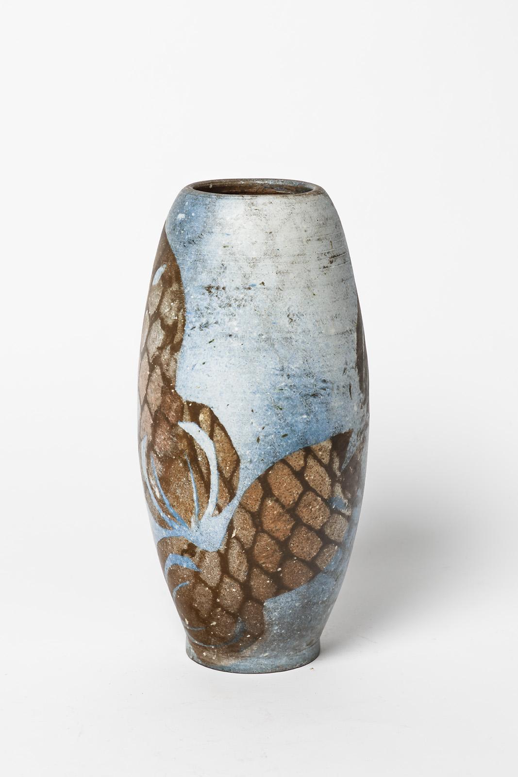 French Ceramic Vase with Abstract Decoration, circa 1980-1990, by Sophie Combres For Sale