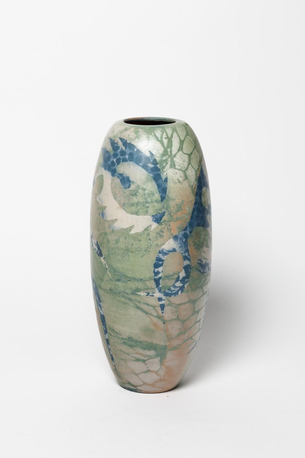 French Ceramic Vase with Abstract Decoration, circa 1980-1990, by Sophie Combres