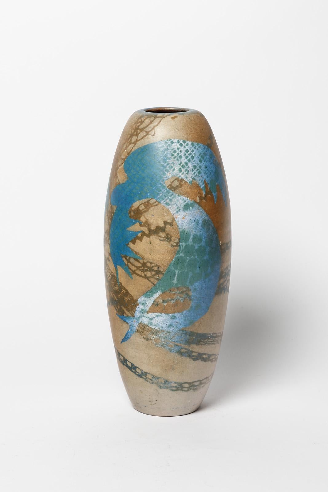 Vase en céramique à décoration abstraite, vers 19801990, par Sophie Combres Excellent état - En vente à Neuilly-en- sancerre, FR