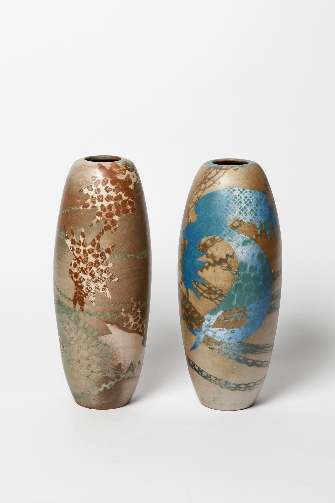 20ième siècle Vase en céramique à décoration abstraite, vers 19801990, par Sophie Combres en vente
