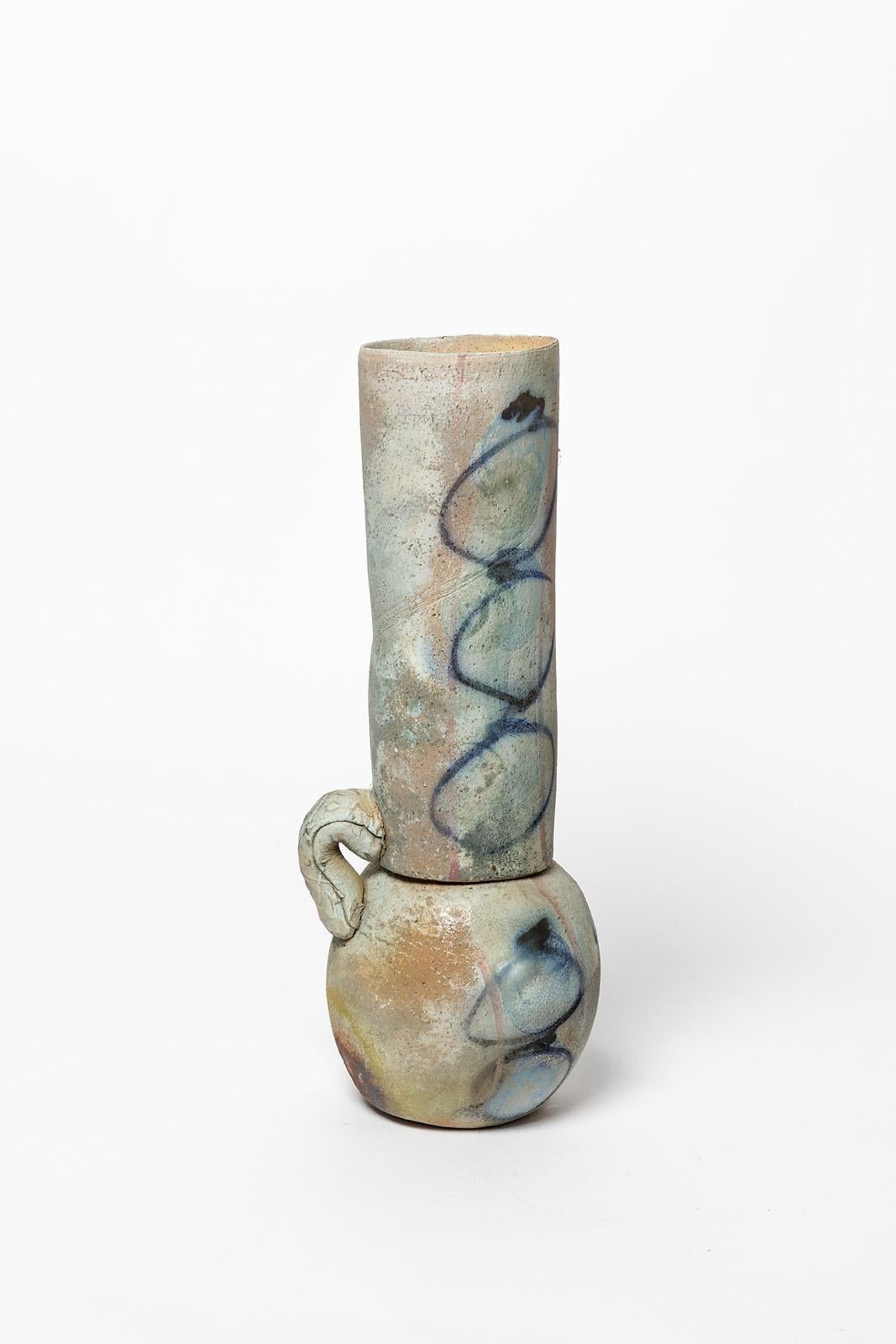 Beaux-Arts Vase en céramique à décor de glaçure abstraite de David Miller, vers 1990 en vente