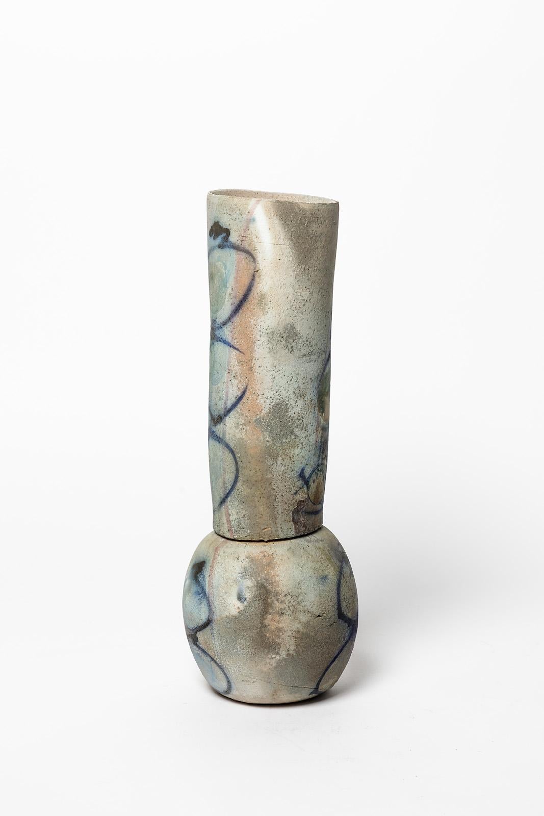 Beaux Arts Ceramic Vase with Abstract Glaze Decoration by David Miller, circa 1990 For Sale