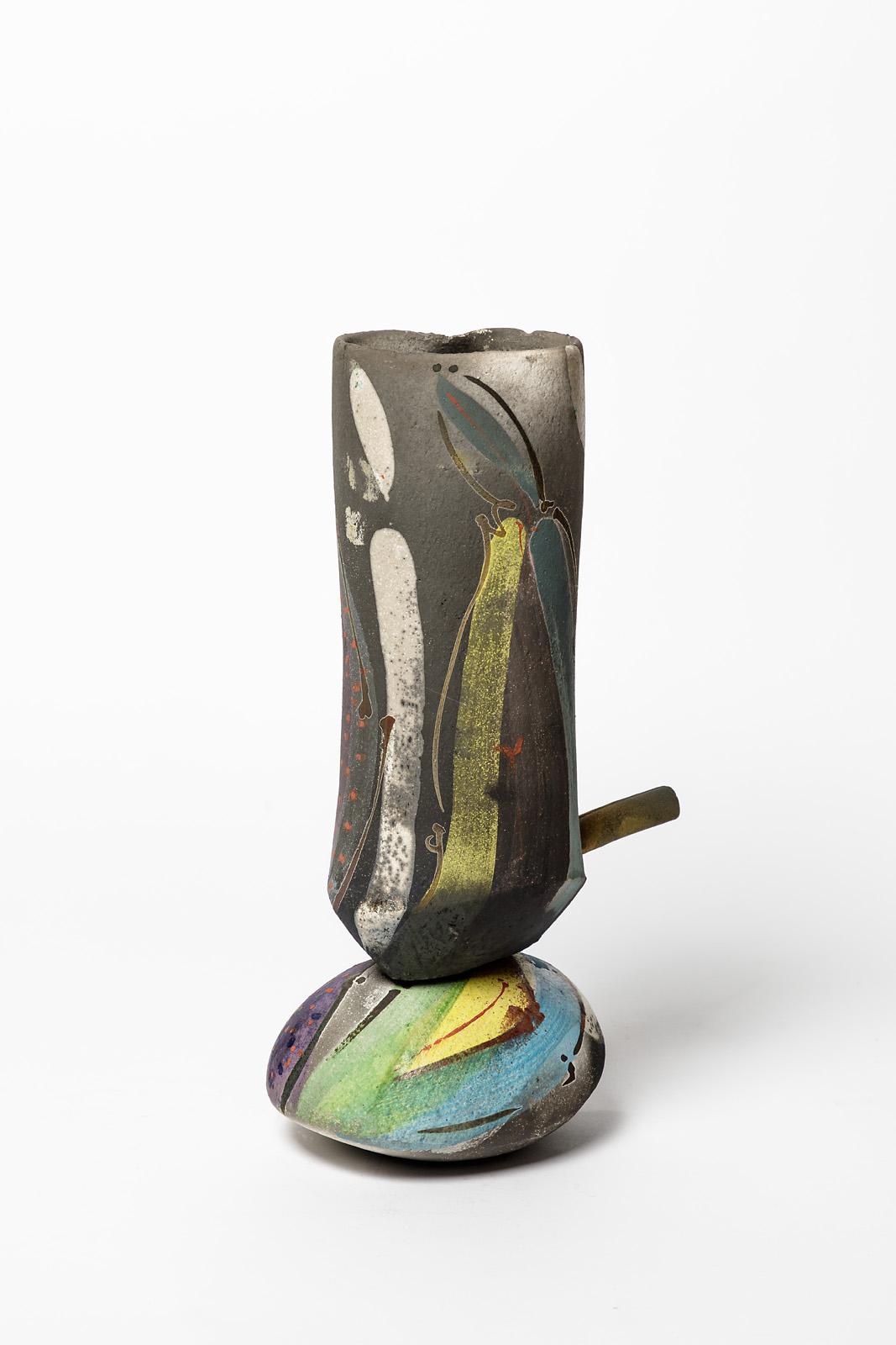Keramikvase mit abstrakter Glasurdekoration von David Miller, um 1990 (Französisch) im Angebot