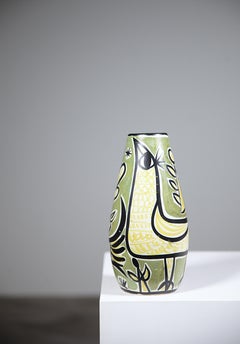 A Ceramic Vase with Birds by Paul Yvain for Keraluc Brittany France 1950's