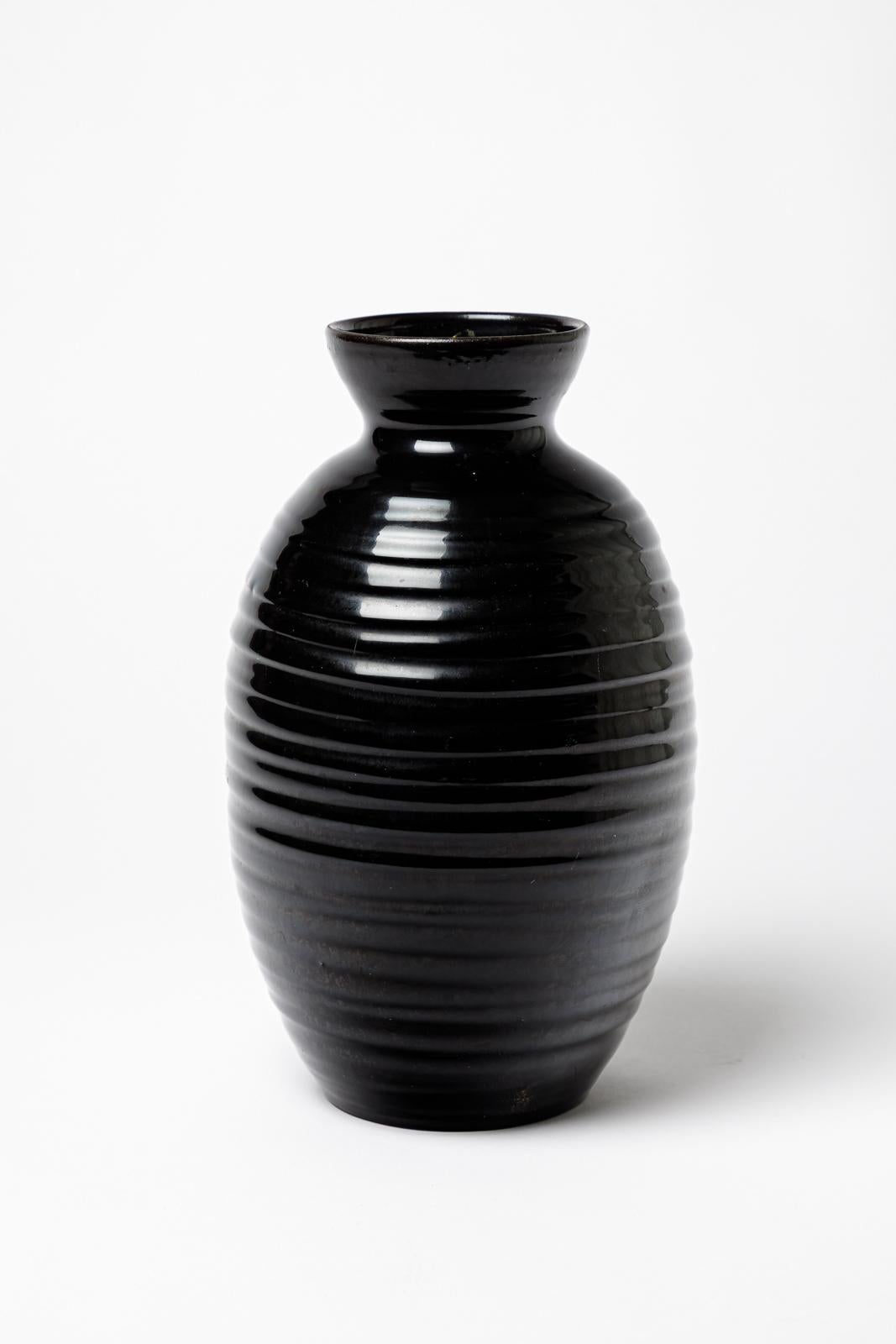 Francese Vaso in ceramica con decorazione a smalto nero di Accolay, cica 1960-1970 in vendita