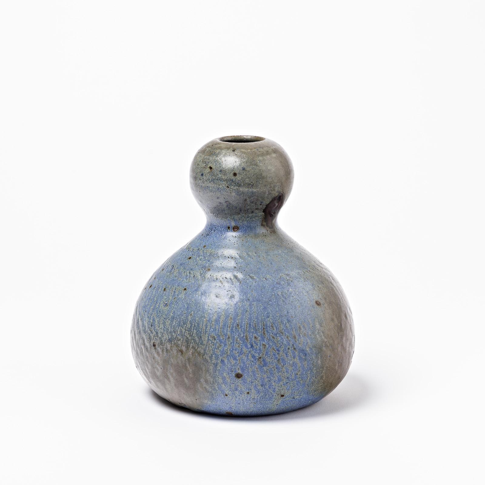 Art Nouveau Ceramic Vase with Blue and Brown Glazes Decoration, circa 1880-1900 For Sale