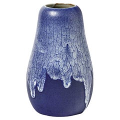 Ceramic Vase with Blue and White Glaze Decoration by Jean Pointu, circa 1920