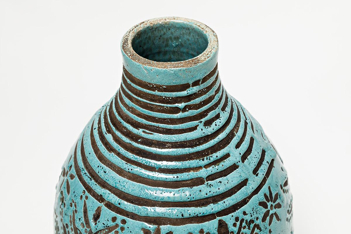Ceramic Vase with Blue Glaze Decoration by Jean Besnard, circa 1930 In Excellent Condition In Saint-Ouen, FR