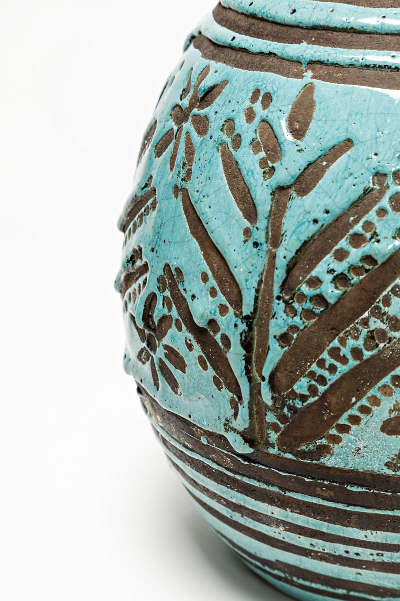 20th Century Ceramic Vase with Blue Glaze Decoration by Jean Besnard, circa 1930