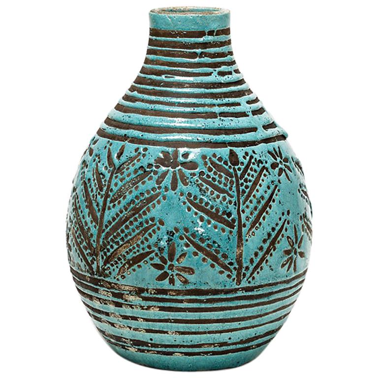 Ceramic Vase with Blue Glaze Decoration by Jean Besnard, circa 1930