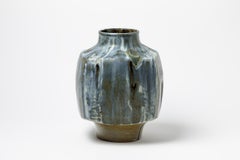 Ceramic Vase with Blue Glaze Decoration by Robert Heraud, circa 1970-1980