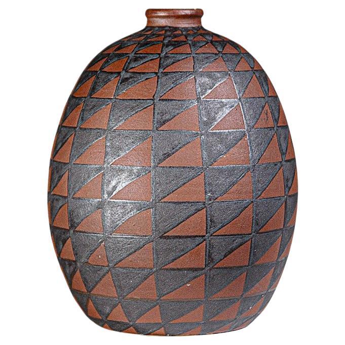 A Ceramic Vase With Geometric Design by Jean Garillon France 1930's
