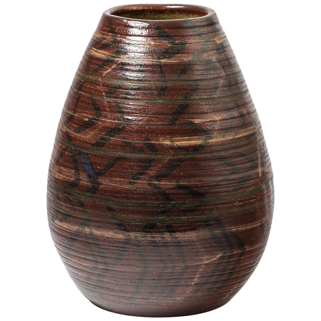 Ceramic Vase with Geometrical Decoration by Accolay, circa 1970-1980