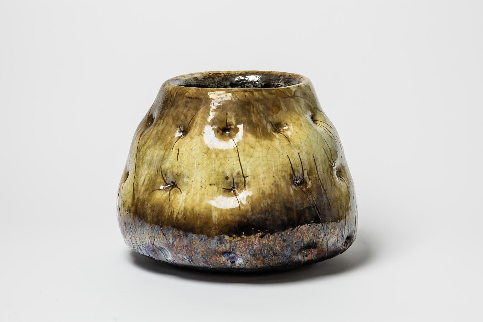 A ceramic vase with glaze decoration by Gisele Buthod-Garçon.
Perfect original conditions.
Signed under the base.
Unique piece.
Circa 1990.