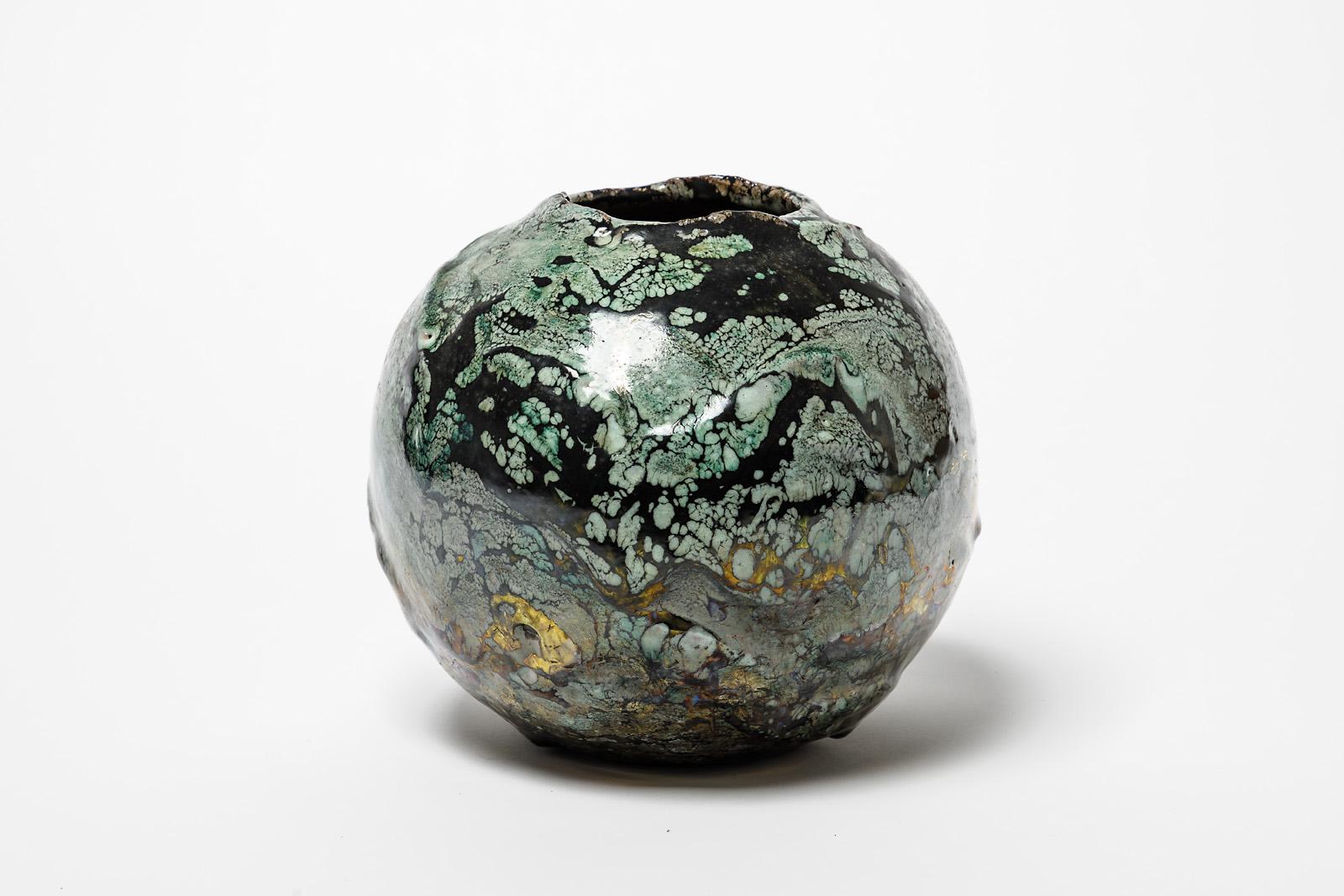 Beaux Arts Ceramic Vase with Glaze Decoration by Gisele Buthod-Garçon, circa 2000 For Sale