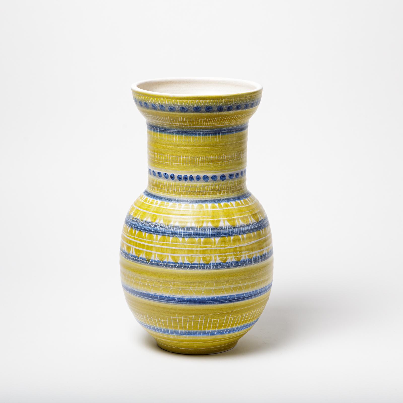 French Ceramic Vase with Glaze Decoration, circa 1950 of Marcel Guillot For Sale