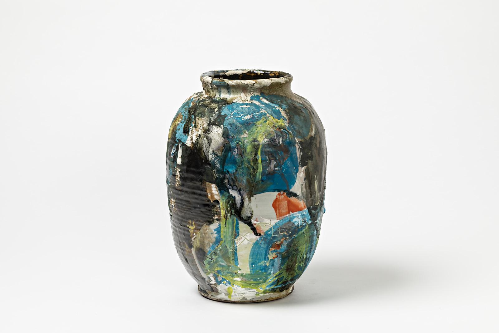 A ceramic vase with glazes decoration by Michel Lanos (1926-2005).
Perfect original decorations.
Artist monogram under the base,
circa 1990.
Unique piece.