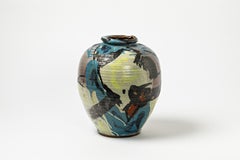 Ceramic Vase with Glazes Decoration by Michel Lanos