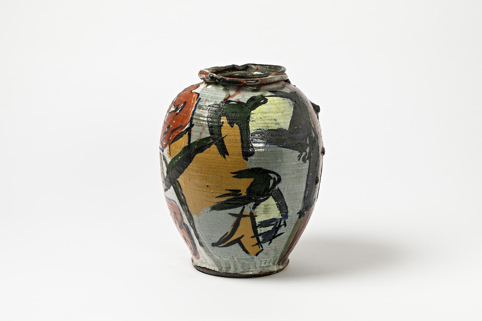 A ceramic vase with glazes decoration by Michel Lanos (1926-2005).
Perfect original decorations.
Artist monogram under the base,
circa 1990.
Unique piece.