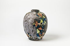 Ceramic Vase with Glazes Decoration by Michel Lanos
