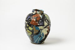 Ceramic Vase with Glazes Decoration by Michel Lanos