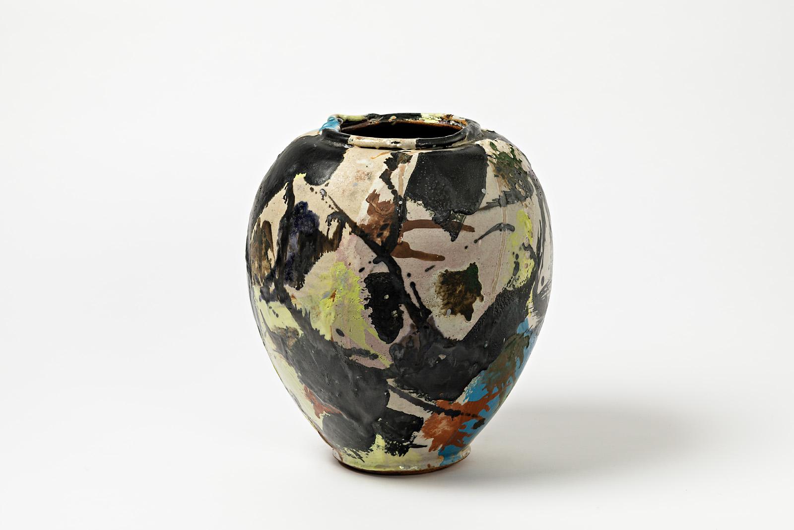 A ceramic vase with glazes decoration by Michel Lanos (1926-2005).
Perfect original decorations.
Artist monogram under the base,
circa 1990.
Unique piece.
 