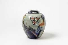 Ceramic Vase with Glazes Decoration by Michel Lanos '1926-2005'