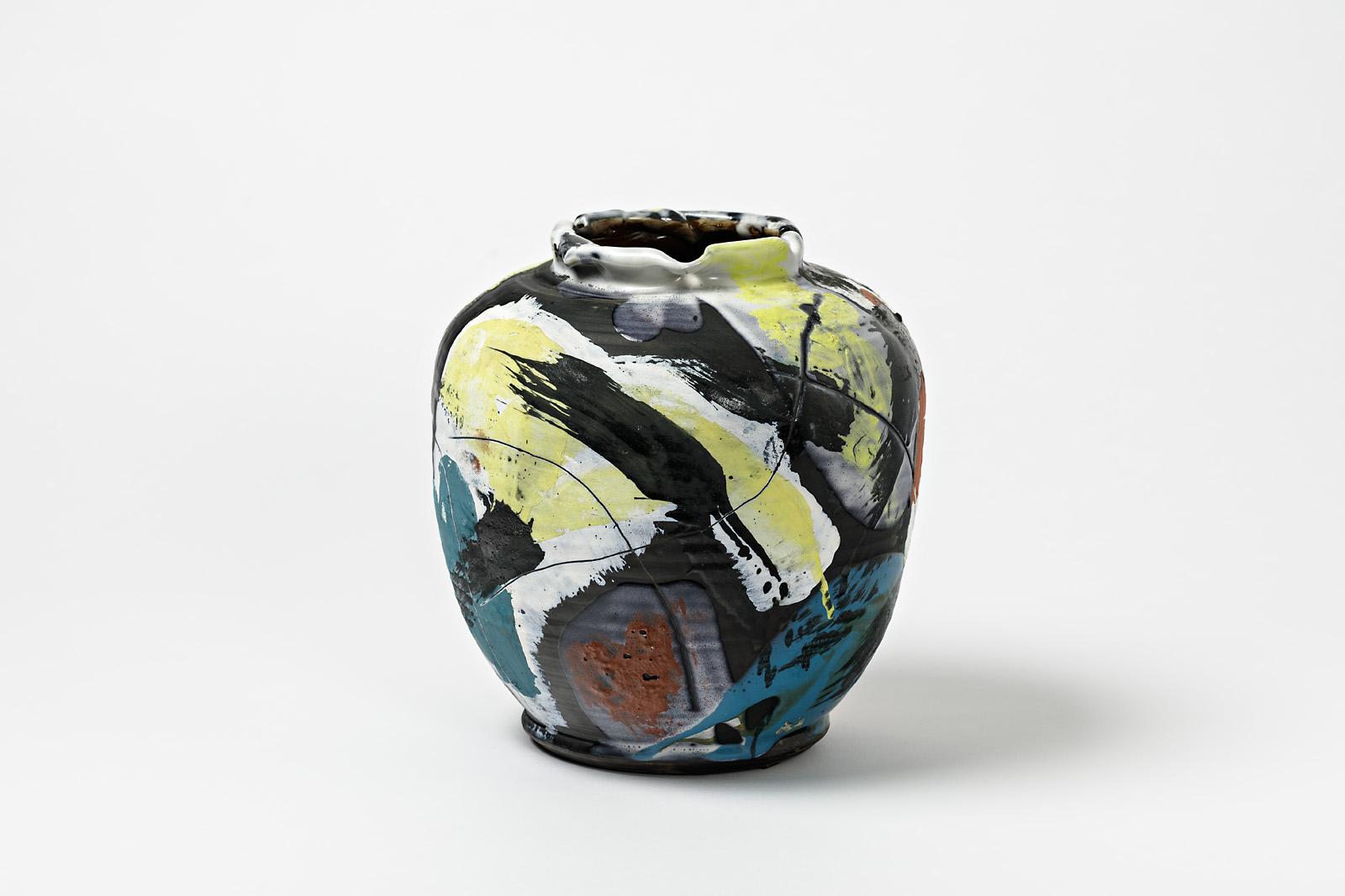 Beaux Arts Ceramic Vase with Glazes Decoration by Michel Lanos '1926-2005'