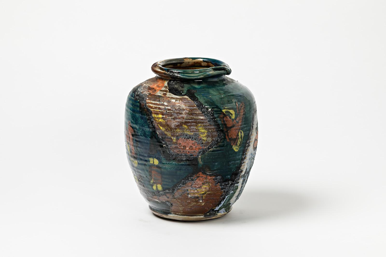 Keramikvase mit Glasurendekor von Michel Lanos (Beaux Arts) im Angebot