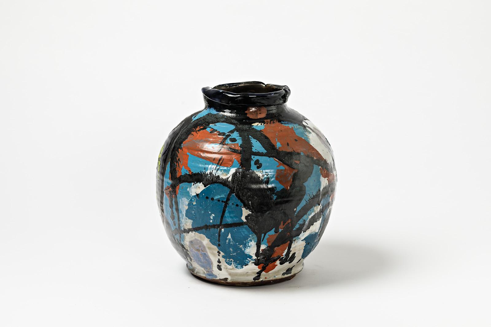 Beaux Arts Ceramic Vase with Glazes Decoration by Michel Lanos