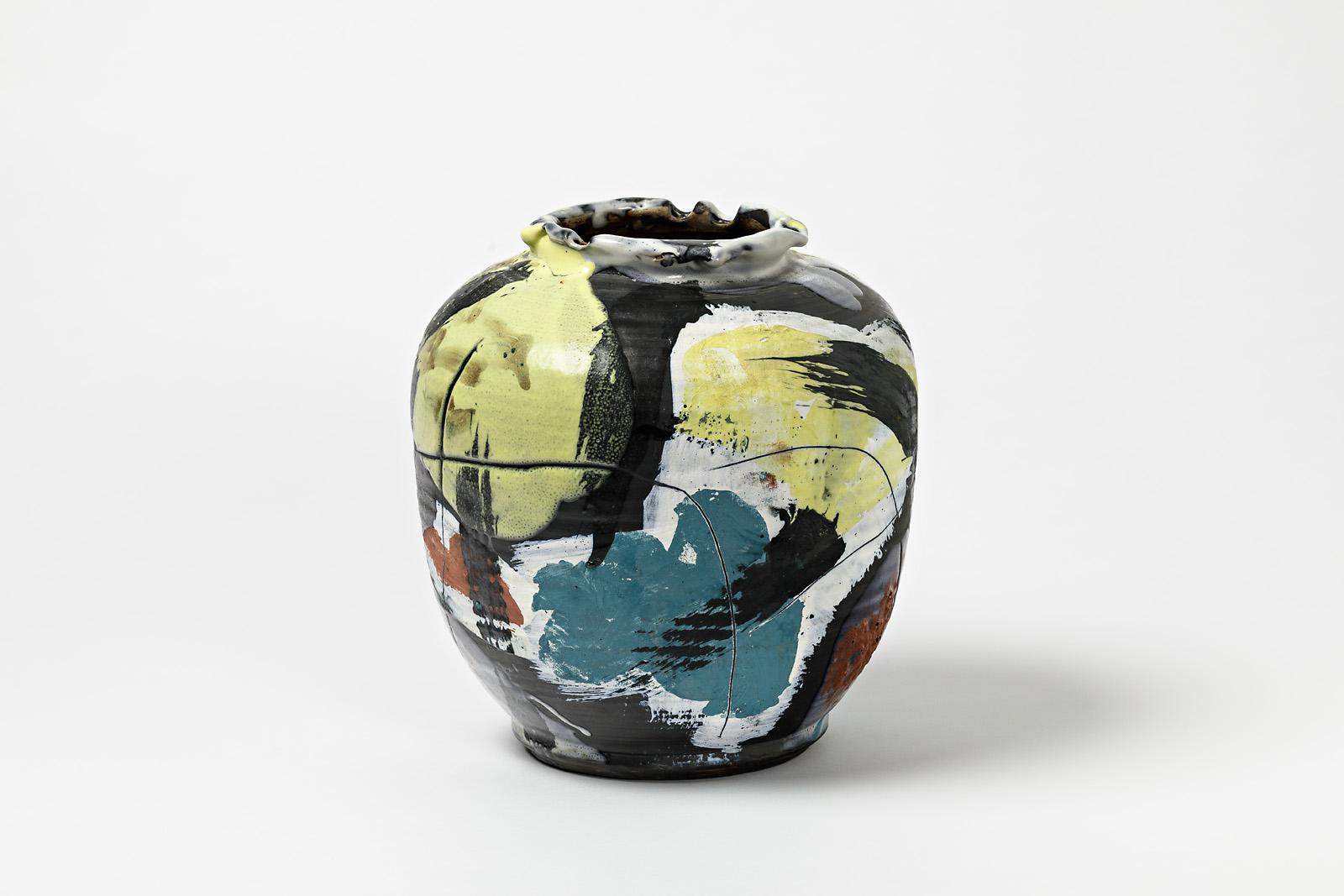French Ceramic Vase with Glazes Decoration by Michel Lanos '1926-2005'