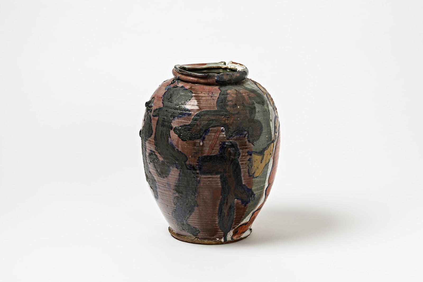 Francese Vaso in ceramica con decorazione a smalti di Michel Lanos in vendita