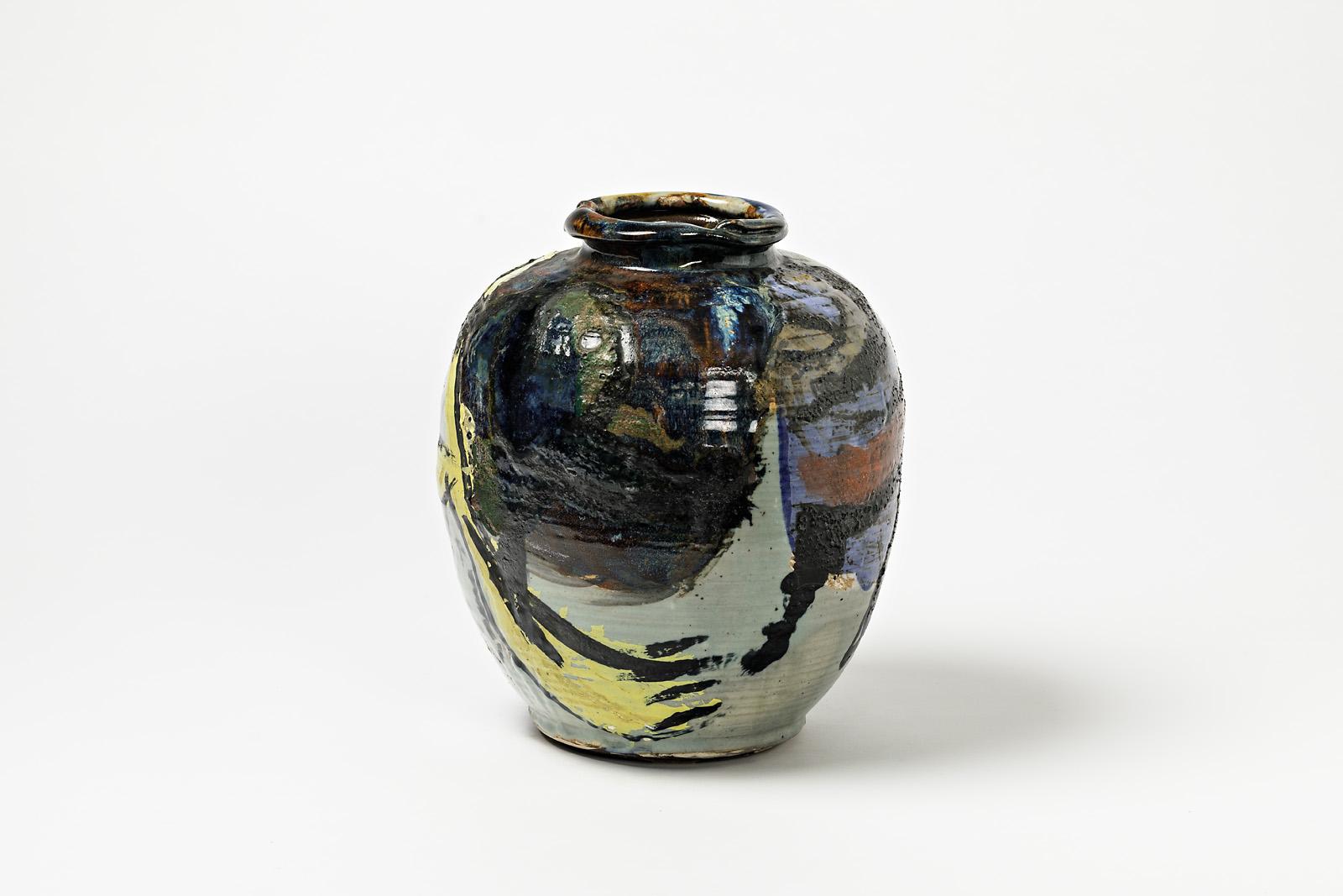 Ceramic Vase with Glazes Decoration by Michel Lanos In Excellent Condition For Sale In Saint-Ouen, FR