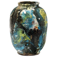 Vintage Ceramic Vase with Glazes Decoration by Michel Lanos '1926-2005'