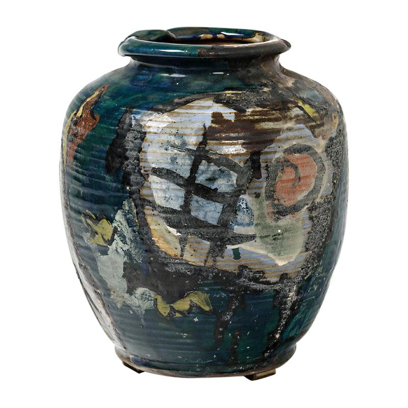 Ceramic Vase with Glazes Decoration by Michel Lanos For Sale