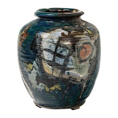 Vintage Ceramic Vase with Glazes Decoration by Michel Lanos