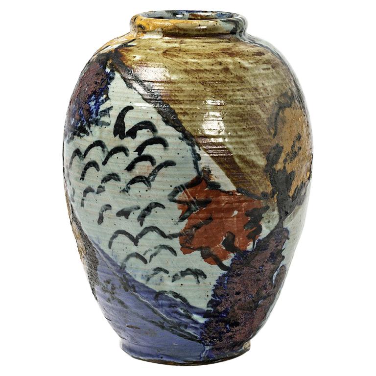 Keramikvase mit Glasurendekor von Michel Lanos '1926-2005' im Angebot