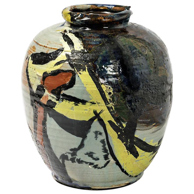 Vase en céramique avec décorations en glaçures de Michel Lanos (1926-2005)