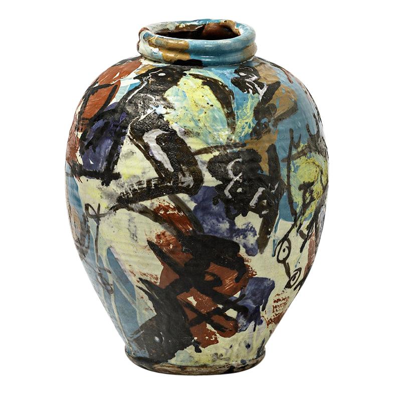 Vase en céramique à décor de glaçures de Michel Lanos