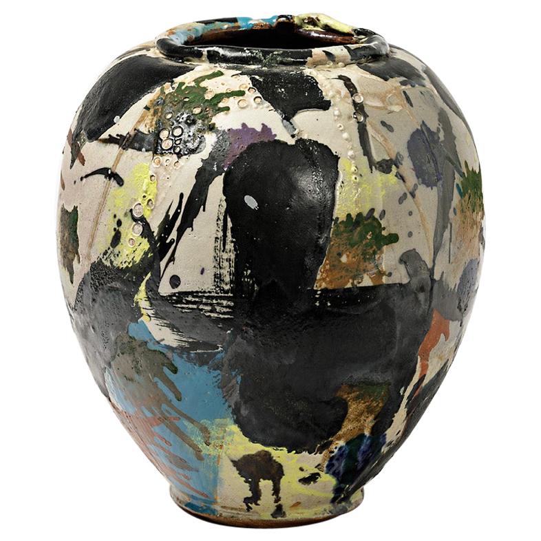 Keramikvase mit Glasuren und Dekoration aus Keramik von Michel Lanos im Angebot
