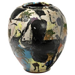 Ceramic Vase with Glazes Decoration by Michel Lanos