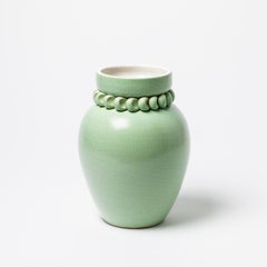Ceramic Vase with Green and White Glaze Decoration by Pol Chambost, circa 1930