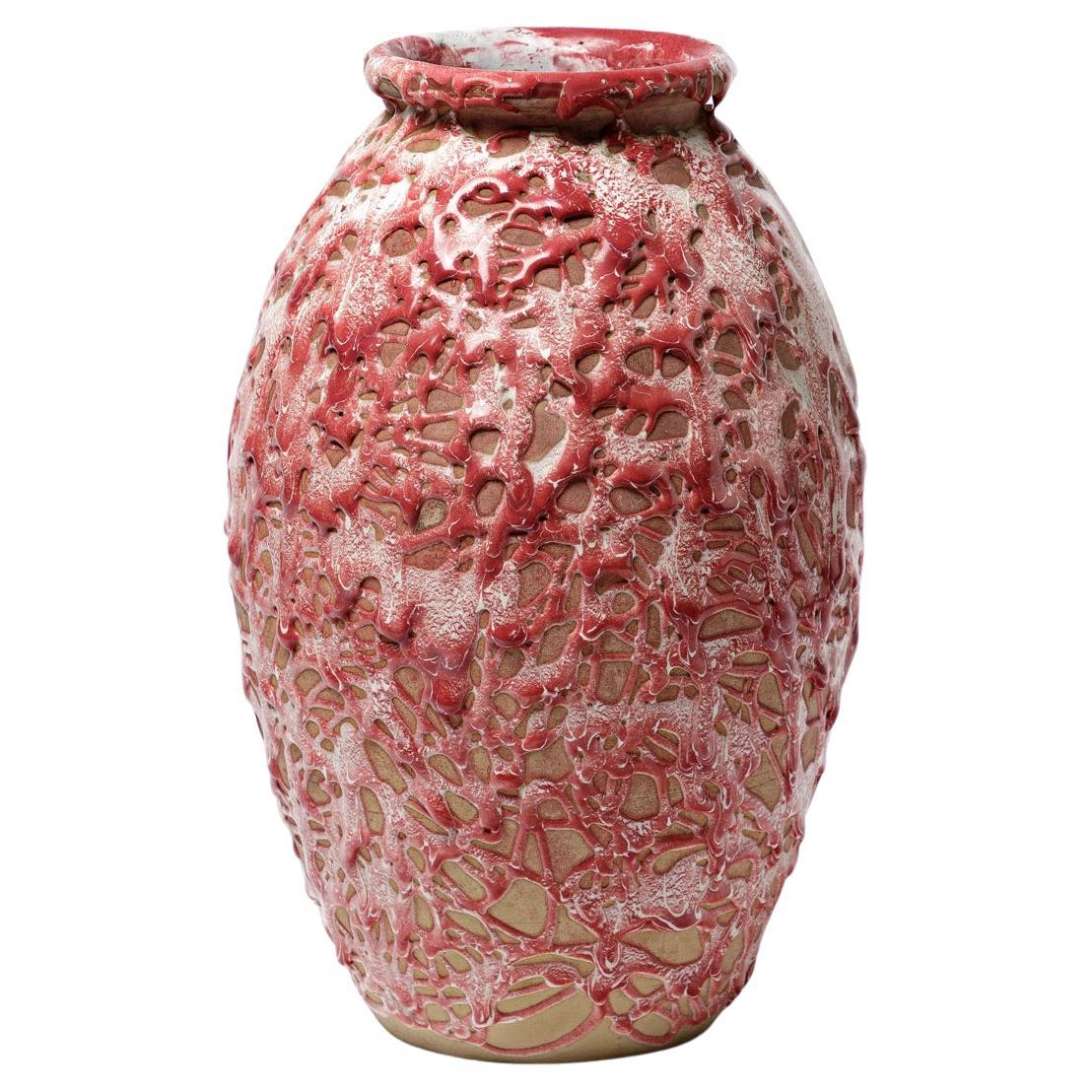 A ceramic vase with pink glaze decoration, circa 1930 attributed to CAB.