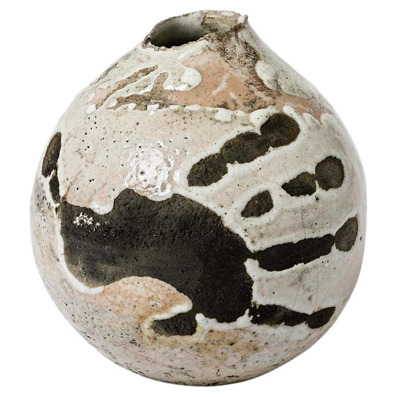 Ceramic Vase with White Glaze Decoration of Michel Leveque to La Borne, 1970