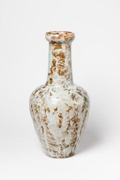 Ceramic Vase with White Glaze Decoration, Signed Lion, circa 1920-1930